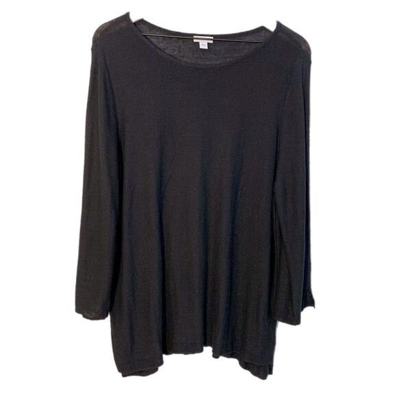 J. JILL Tunic 59% Linen Blend Women’s XL Black Long Bell Sleeve Slit Scoop Neck. - Picture 1 of 15